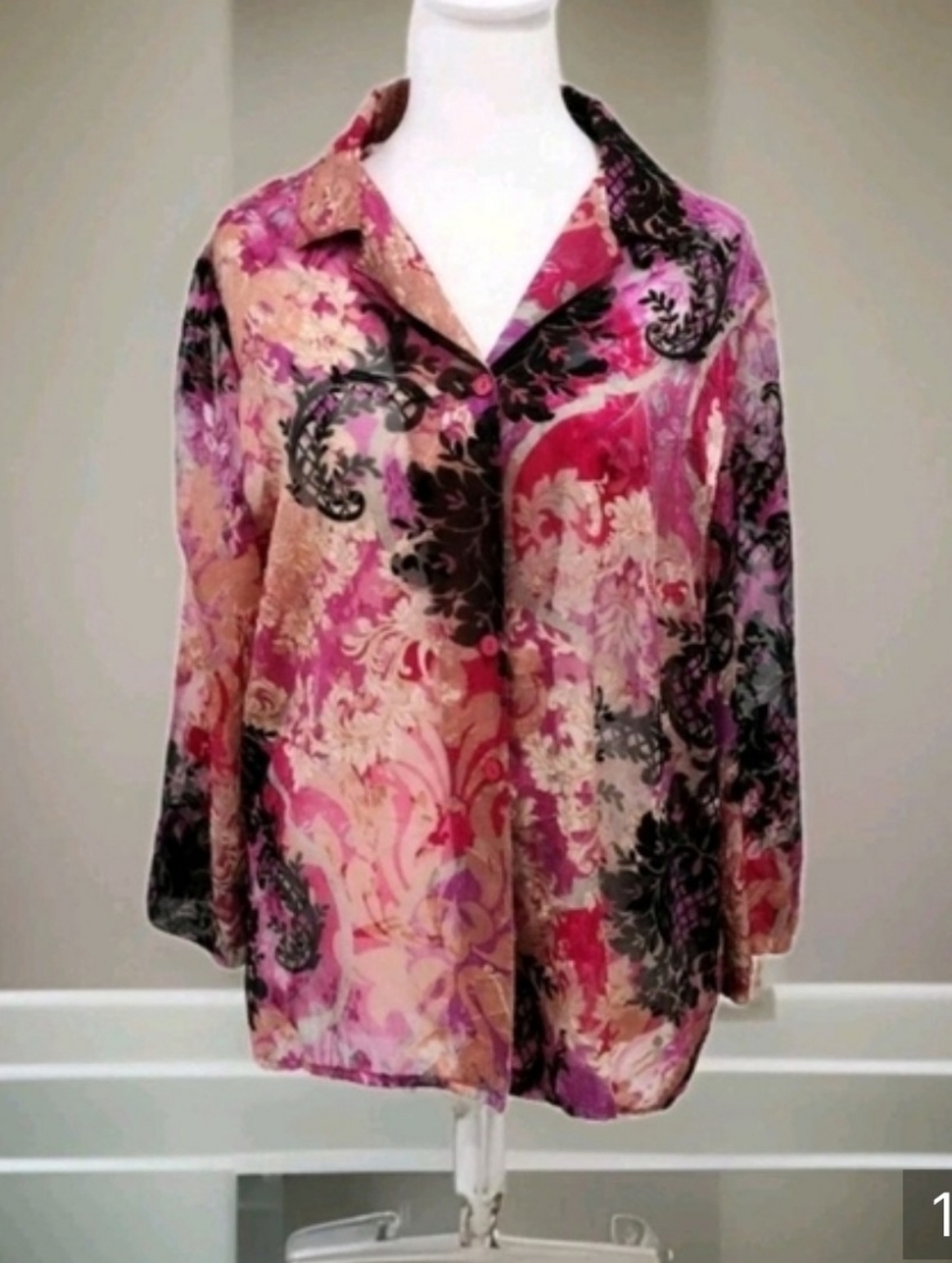 Women's Floral Sheer Button-Up Top in Pink